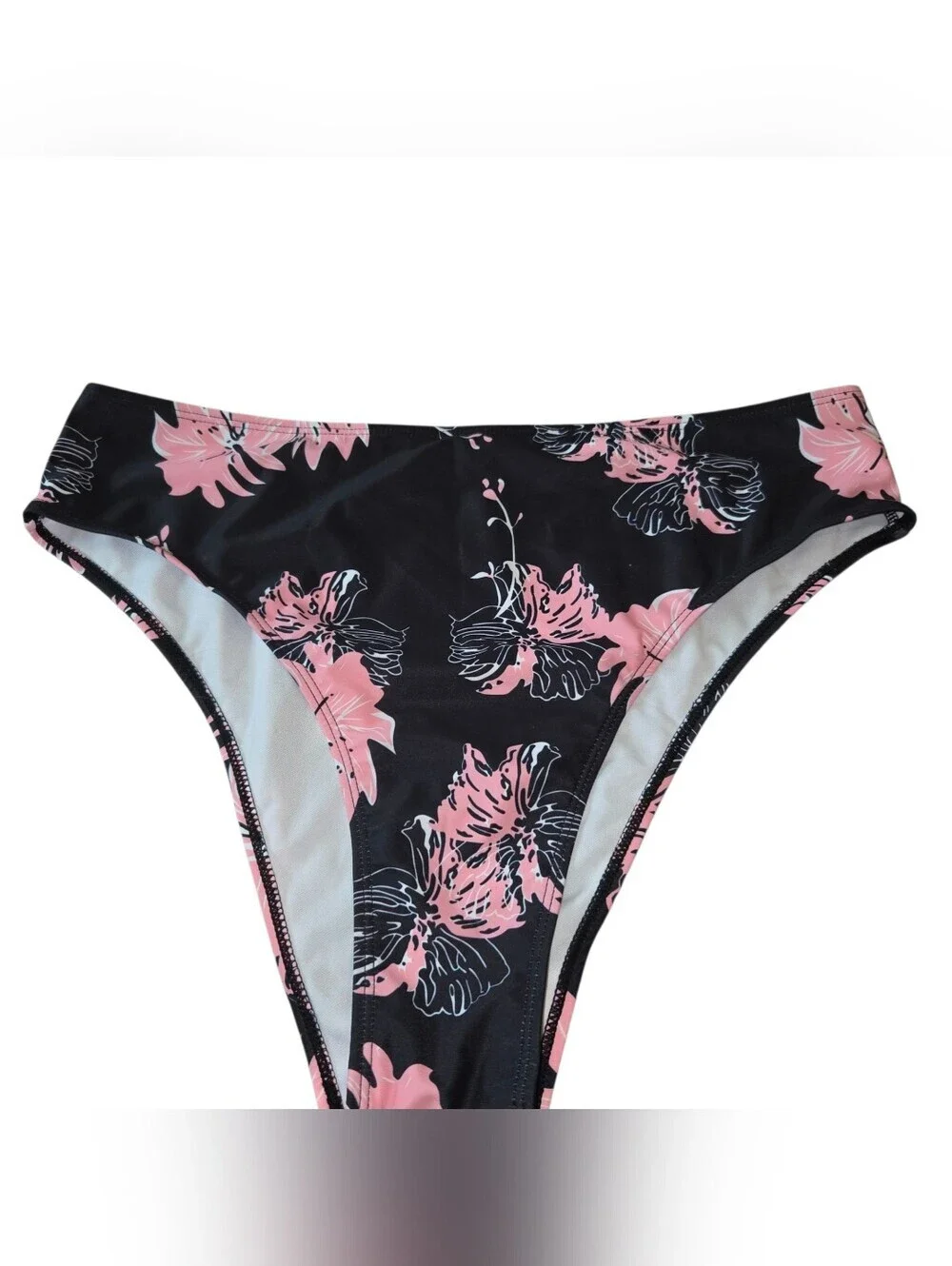 Black and Pink Floral Bandeau Tankini Set